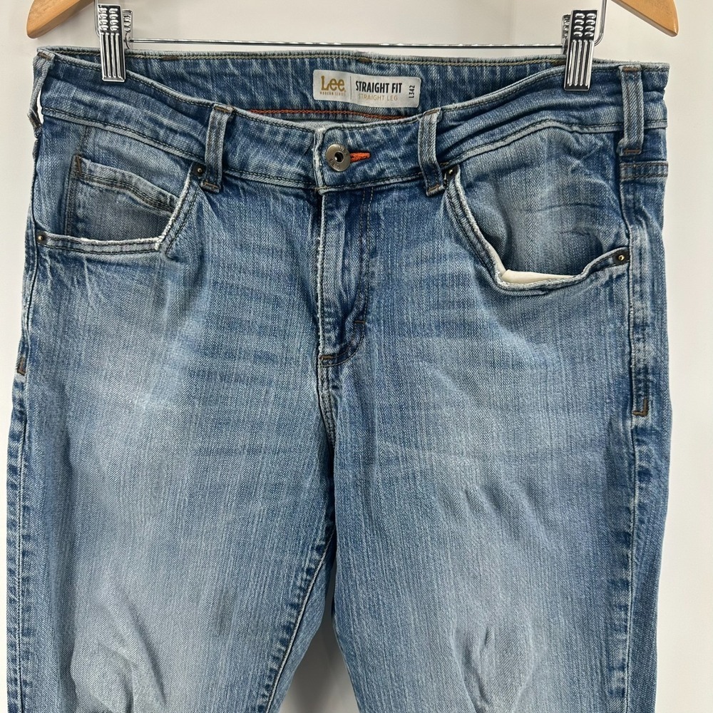 Lee Modern Series Jeans Mens‎ 34x32 Blue Denim Distressed Stretch Straight Fit